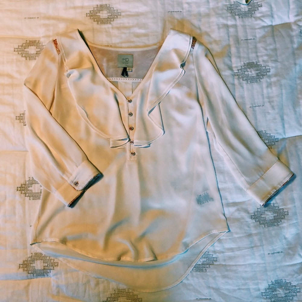 Anthropologie Coral Ruffle Accent Blouse (Size 4)